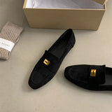 Suede Leather Loafers Women Flat Casual Shoes Leather Metal Decor Slip on Mules Spring Summer Walk Runner Shoes