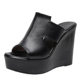 Slippers Women Chunky Summer Shoes Genuine Leather Sandals White 2023 Lady Wedges Sandals Street Style Woman