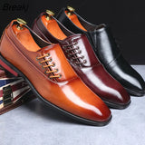 Men Leather Shoes New Style Formal Dress Wedding Shoes Red Wine British Style Business Office Lace-Up Leather Loafers 2020