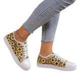 Women's Sunflower Print Canvas Shoes, Casual Round Toe Lace Up Low Top Sneakers, Comfy Flat Walking