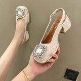 Sandals Med Block Heels Female Shoe All-Match Mary Jane New Medium Chunky Girls Closed Beige Clear Comfort Summer Fashion