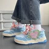 Heart Womens Sports Shoes 2024 New Style blue Cute Women's Shoes Kawaii Platform Vulcanized Footwear Ladies Casual