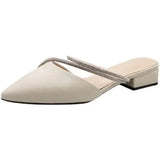 Shoes Shallow Pointed Toe Mules For Women 2023 Thin Heels Slippers Soft Beige Heeled Sandals Slides Fashion New Comfort