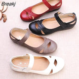 Spring Breathable Genuine Leather Summer Shoes Woman Flat Low Heel Shallow Soft Comfort Flats Mary Janes Women Size