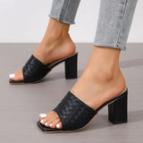 New Summer Square Toe Open Toe Pumps Leather Platform Slippers Outdoor Sexy Elegant Fashion Party Shoes Sandalias De