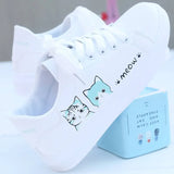 New Arrival Fashion Lace-up Women Sneakers Women Casual Shoes Printed summer Women Pu Shoes Cute Cat