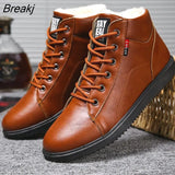 Autumn Winter Warm Short Plush Sneakers Men Casual Shoes for Adult Quality Vintage PU Leather High Top Shoes Snow