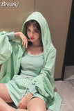Women 3 Pieces Summer Sleepwear Ensembles De Pyjama Nightgown Suits with Shorts Home Wear Homeware Pijamas