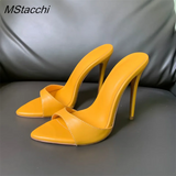 Heel Slippers Women Shoes Summer Peep Toe Mixed Colors Stiletto Sandals Sexy Party Ladies Shoes Luxury Woman