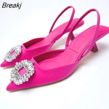 2023 Spring Autumn Fashion Trend Rhinestone Elegant Wedding Shoes Mules Fairy Pointed Toe Flat Chunky High Heels
