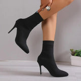 Shoes for Female Slip-on Knitted Women's Ankle Boots Super Thin Heels Casual Women's Shoes High Heel Ladies Stretch