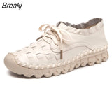 New Women's Handmade Shoes Genuine Leather Flat Lacing Mother Shoes Woman Loafers Soft Single Casual Flats Shoes