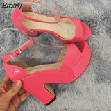 Women Sandals Summer Colourful Sexy Peep Toe Buckle Strap Sandal Platform Thick High Heels Party Red Wedding