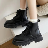 New Women's Platform Ankle Boots White Pu Leather Thick Sole Combat Booties Woman Spring Autumn Non Slip Motorcycle