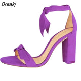 Women Open Toe Sexy Ankle Straps Sandals High Heels Summer Ladies Bridal Suede Thick Heel Pumps wedding shoes Dress Pump