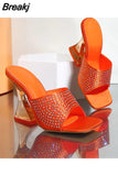 Heeled Women Slippers 2023 New Fashion Brand Wine Glass And Sandals European Style Crystal Heel Sandals Slipper