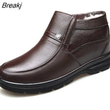 in Men's Genuine Leather Boots Winter Snow Shoes Wool Inner Anti slip Father Ankle Boots Waterproof Warm Man Cotton