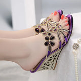 Version 2024 Summer New Women's Sandals Leather Diamond Slope Heel Women's Sandals High-Heeled Crystal Diamond