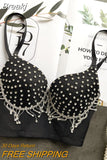 Rhinestone Tassels Night Out Club Busiter Crop Top Black White Push up Bralette Summer Fashion Wear Out Corset Bustier