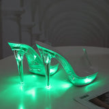 Sexy Ultra-heeled Sandals Ladies Stilettos Light Up Platform Sandals Transparent Crystal Shoes LED Glowing Shoes