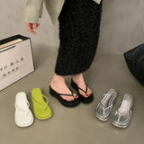 Sandwiched Herringbone Slippers Women's Shoes 2024 New Summer Heightened Thick-Soled Beach