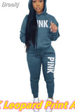 Two Piece Set Women Hooded Sweatsuits Fashion Pink Letter Leopard Print Tracksuit Casual Female Outfits Streetwear
