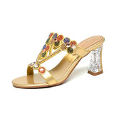 For Women Wearing High-Heeled Slippers In The Summer Of 2024, The New Medium-Heeled Sandals, Crystal Thick Heels, Diamond Sandals And