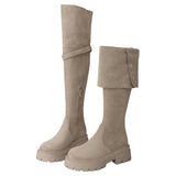 Suede Girls In Maillard Knee-Length Boots, A Small One With Thick Soles, A Large Tube Circumference, Thick Legs And Fat Mm Long