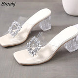 Women's Slippers New Summer Fashion Thick Heels Women's Outer Wear Rhinestone Snake Pattern High Heels Plus Size