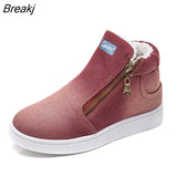 Winter Plush Sneakers Canvas Shoes Women Thick Fur Warm Cotton Shoes Slip on Furry Sneaker Woman Denim Casual