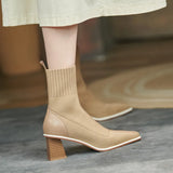 Ankle Boots Women 2023 Autumn Winter Retro Knitted Elastic Stockings Thick Heel Ankle Boots Pointed Thin Ankle
