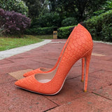Sexy Orange Croc-Effect Women Pointy Toe High Heels 12/10/8cm Slip On Stilettos Pumps Ladies Party Dress Shoes