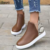Boots Women Lace-Up Shoes Coloured Snake Short Spring Autumn Botas Round Head Casual Slip on Black Large Size Gothic
