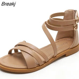 Summer Woman 2023 Casual Flat Simple Outdoor Beach Vacation Roman Flat Shoes Comfortable Opened Toe Solid Color