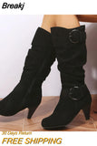 Size 43 Women Knee High Boots Buckle with Zip Retro Women's Motorcycle Boots Thick Fur Warm Winter Snow Botas