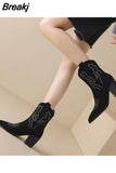 Classic Embroidered Western Cowboy Boots for Women Leather Cowgirl Boots High Heels Shoes Woman Boots Big Size