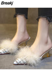 Pointed Toe High Heel Muller Slippers Woman Fashion Muller Shoes Rubber Sole Pumps Outdoor Stiletto PU Leather Party