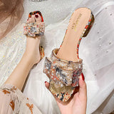 Sandals, Women's Summer Outside Wear Fashion Flat Women's Rhinestone Sandals, Casual Beach Flip-flops, Women's