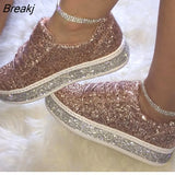 Autumn New Women Glitter Flat Sneakers Casual Female Mesh Lace Up Bling Platform Comfortable Plus Size Vulcanized