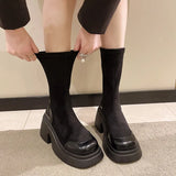 Autumn Winter Stretch Ankle Boots Women 2023 Slip On Chunky Platform Goth Boots Woman Thick Soled Short Booties