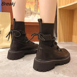 Women Ankle Boots Fashion Shoes Round Toe 5cm Heel Lace Up And Slip On Platform Black White Shoes For Woman
