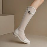 Summer Knee-high Mesh High Boots Women V-mouth Breathable Mesh Knight Boots Thick Heel Hollow Long Cool Boots Botas