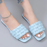Fashion Design Weave Soft Slippers Women Summer 2023 Square Toe Flat Sandals Woman Plus Size Outdoor Beach Shoes