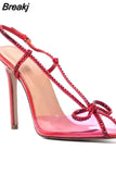 Transparent Shoes 2023 New Summer Women Sandals Crystal Butterfly-Knot Pointed Toe Stiletto Heels Solid Pumps Wedding
