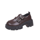 Breakj Small Leather Shoes Women's New Spring Black Lefu Shoes With Coarse Heel Height And Mary Jane Single