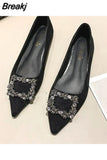 Shoes Ladies Shallow Mouth Low Heels Buckle 2023 Fashion Women's Female Footwear Crystal Pointed Toe Modis Dress