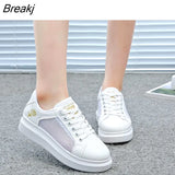 Spring Tennis Female Lace-up White Shoes Woman Luxury PU Leather Platform Solid Color Ladies Autumn Casual Elegant