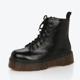 Womens Autumn Winter Ankle Boots Lace Up Flat Heels Fur Cotton Padded Platform Shoes Woman Leather Motorcycle Botas