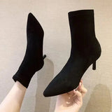 Women Boots High Heels Shoes Luxury Designer Boots-Women Stiletto Ankle Pointy Fashion Stockings Rubber 2024 Ladies Lace-Up