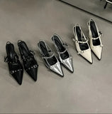 Women's Silver Buckle Slingback High Heels Pointed 2024 Summer Thin Heel Leather Shoes for Woman Elegant Party Mary Jane